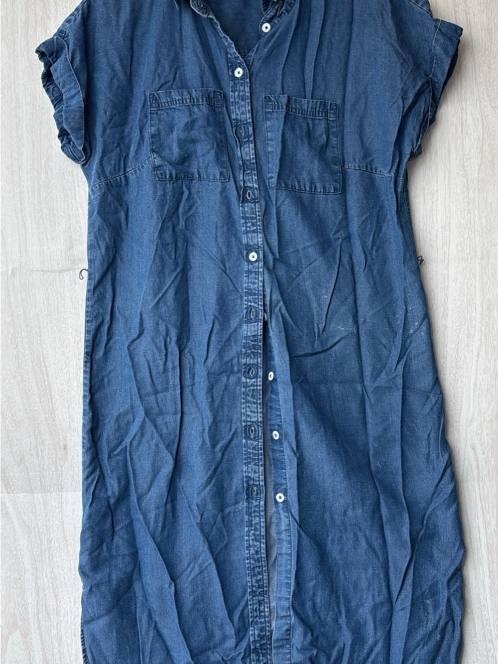 GAP Navy Blue Denim Button-Front Midi Dress